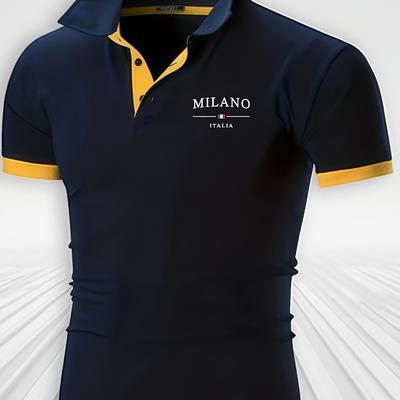 TEMU Men's Summer Breathable Soft Fabric Knit Shirt, Letter Pattern Letter Block Collar Design, Breathable Soft Fabric, Suitable For Golf And Casual Wear, As A Gift Image