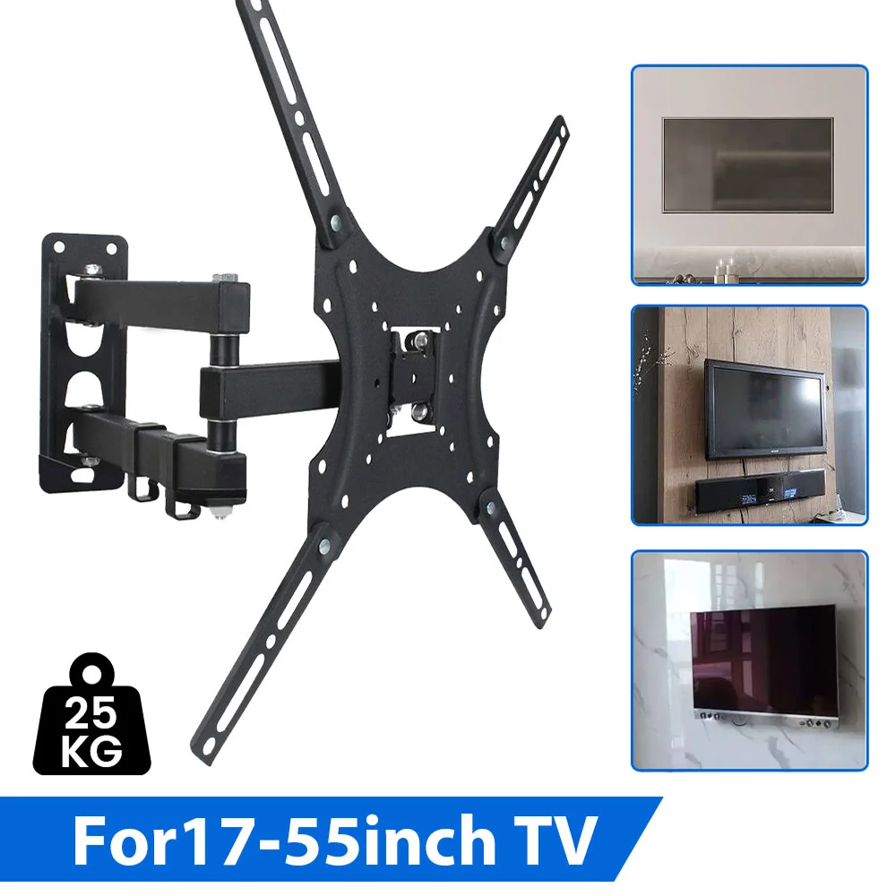 TV-Ständer, TV-Halterung für 17–55 Zoll große Fernseher, einziehbare TV-Wandhalterung, universeller flexibler Arm, Fernsehhalter