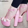 Trendy Rosa Leder Plattform Sandalen Chunky High Heel Frauen Schuhe Knöchel Schnalle Peep Toe 2025, Mode Zapatos Para Mujere