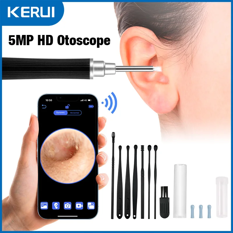 Otoskop zum Entfernen von Ohrenschmalz, 5 MP HD-Ohrreiniger mit 360° ° Weitwinkel-Ohrendoskop, WiFi-Ohrreinigerkamera mit 6 LEDs, Ohrenpflücker Image