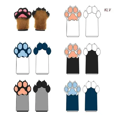 Wolf Kostüm pelzige Pfote warme Handschuhe für Erwachsene niedlichen Plüsch handschuhe Kostüm Zubehör Tier Cosplay Party 6xda Image