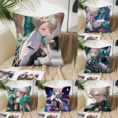 Lynette Anime Spiel Genshin Impact Kissenbezug Quadratisches Kissen Schlafzimmer Sofa Freizeit Komfort Auto Wohnzimmer Heimdekoration 40X40 Image