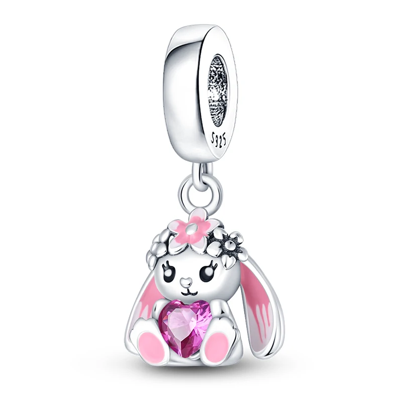 Sweety 925 Sterling Silber Charm Bead Anhänger 3 mm Kaninchen Design Hoop Edlen Schmuck DIY Original Elegant Trendy Zubehör Image