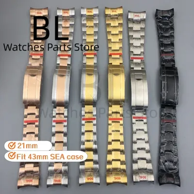 BLIGER 21mm Stainless Steel Watch Band Fit 43mm SEA Watch Case Black Silver Gold Two Tone Rose Bracelet Adjustable Buckle Clasp