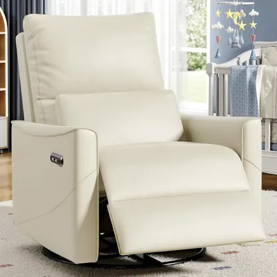 Power Swivel Rocker Recliner Chair for Adults, Glider Nursery Reclining Chair with Lumbar Support, Electric Recliner with USB Ty