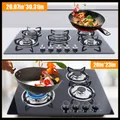 Cuisine 5 brûleurs plaque de cuisson à gaz intégrée table de cuisson surface en verre trempé et grilles en porcelaine émaillée pour gaz naturel gaz GPL