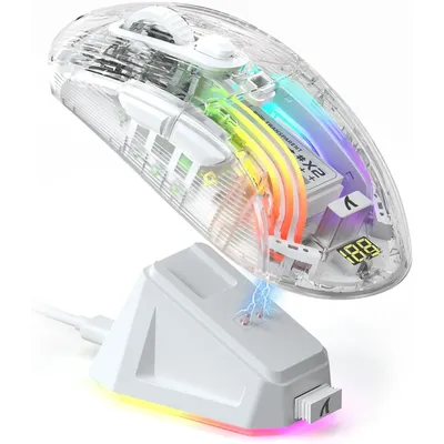 ATTACK SHARK X2Pro Wireless Gaming Mouse with RGB Charging Dock,Tri-Mode Mute Mouse RGB Backlit,Transparent Shell,PixArt 3212