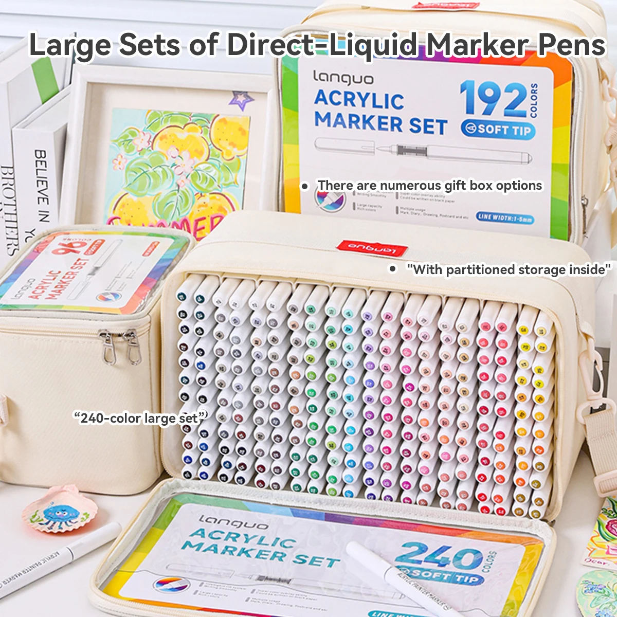 LanGuo 96–240 Farben Acryl-Farbstifte, flüssige Pinselmarker für Steinmalerei, DIY-Kunstbedarf, wasserfestes Künstler-Briefpapier Image