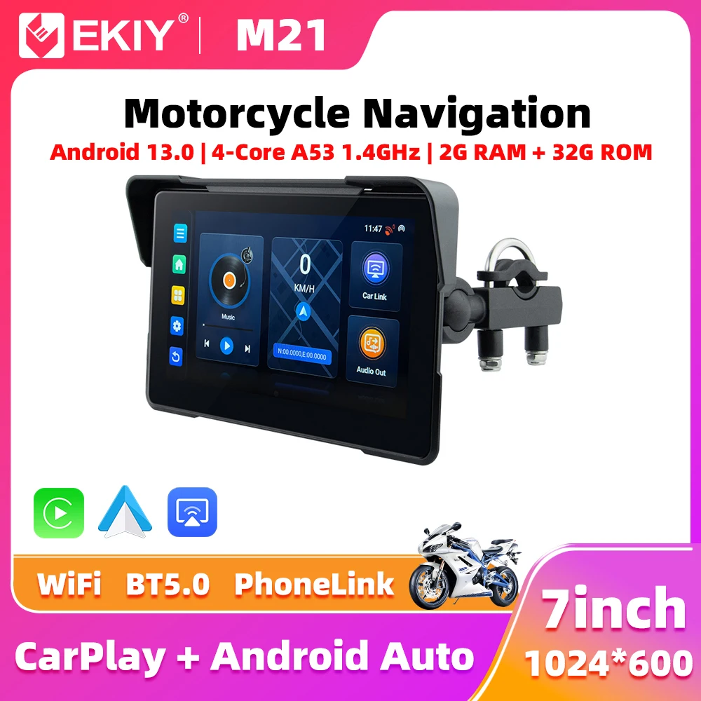 EKIY 7,0" Wireless CarPlay Moto Android Auto Android 13.0 Tragbares digitales Motorrad-Armaturenbrett GPS-Navigationsdisplay Image