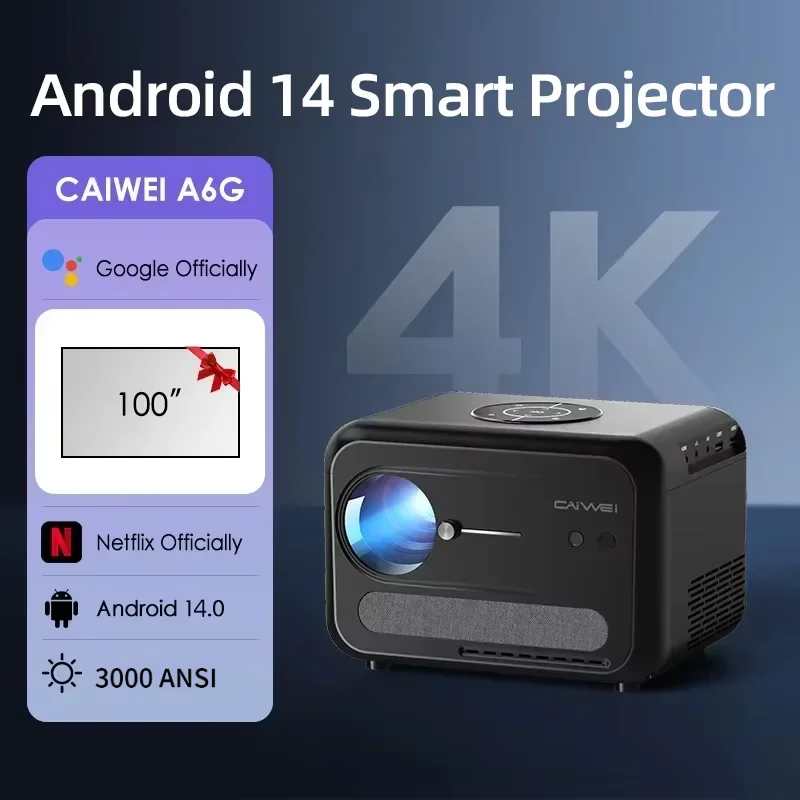 CAIWEI A6G Android 14 Proiettore Full HD 1080P 4K Certificato Google per Film Home Theater Messa a fuoco automatica Smart TV Proiettore Proiettore