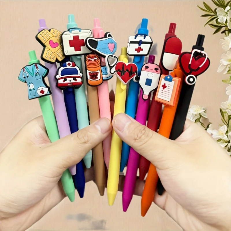 6/12 Stück medizinische Arzt-Stifte, einziehbarer Kugelschreiber mit Herz- und Stethoskop-Design, schnell trocknende Tinte Image
