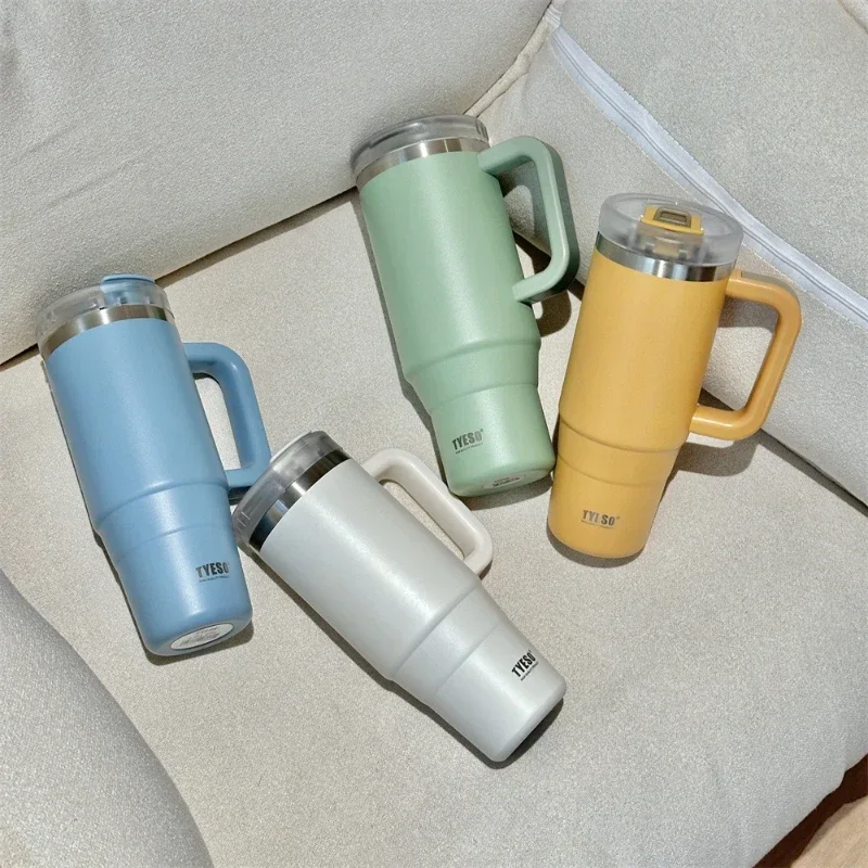 Tyeso 900/1200 ml Edelstahl Vakuumbecher Auto Isolierte Kaffeetasse mit Griff Outdoor Bergsteigen Tragbarer Wasserbecher Image
