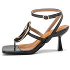 Renessmi Fashion Stiletto Heel Square Toe Women Sandals Open Toe Wide Fit Buckle Ankle Strap Summer Evening Footwear Black Size 4.5 UK-38 CN