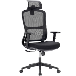ZIK Ergonomischer Bürodrehstuhl mit höhenverstellbarer Kopfstütze und Armlehnen, Lendenwirbelstütze - Schwarz Image