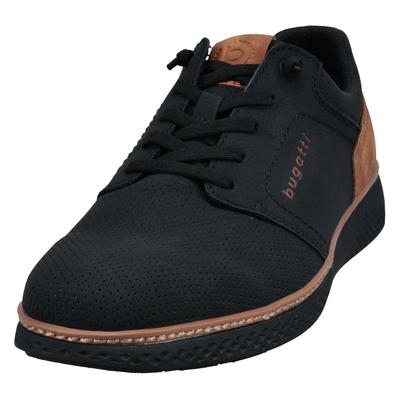 Slip-On Sneaker BUGATTI, Herren, Gr. 44, schwarz, Lederimitat, kontrastfarbene Details, sportlich, Schuhe, Halbschuh, Freizeitsneaker mit Perforation, elastische Schnürsenkel Image