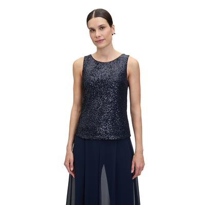 Blusentop VERA MONT "Vera Mont Pailletten-Top ohne Arm", Damen, Gr. 40, blau (night sky), Obermaterial: 93% Polyester, 7% Elasthan. Futter: 92% Polyamid, 8% Elasthan., elegant, figurbetont normal, Rundhals, Blusen Image