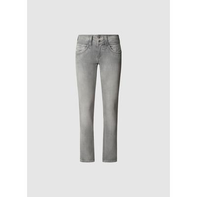 Straight-Jeans PEPE JEANS "GEN", Damen, Gr. 25, Länge 32, dirty grau used, Web, Obermaterial: 92% Baumwolle, 6% Polyester, 2% Elasthan, casual, slim fit, Jeans, in schöner Qualtät mit geradem Bein und Doppel-Knopf-Bund Image