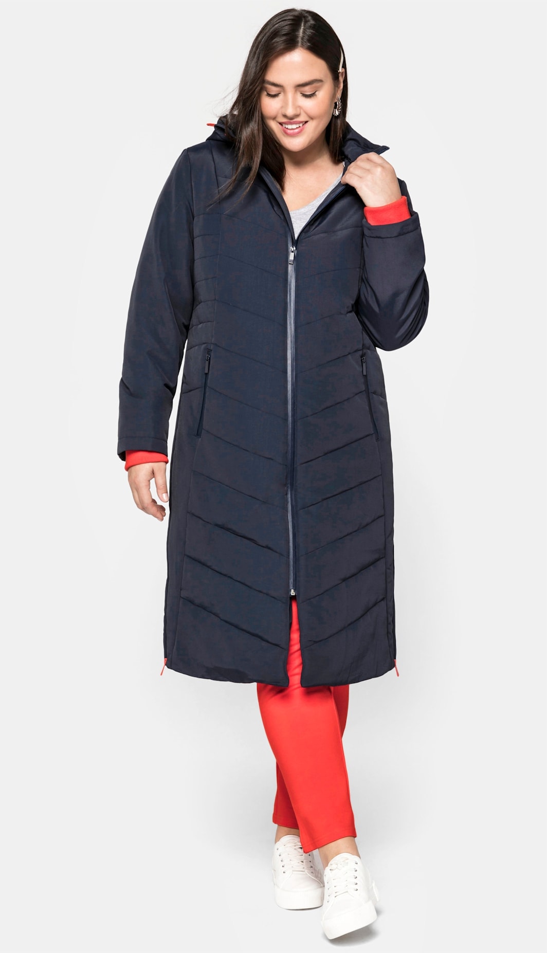 Steppmantel SHEEGO, Damen, Gr. 50, blau (nachtblau), 100% Polyamid, Wattierung:100% Polyester, unifarben, unifarben mit Farbeinsatz, unifarben mit Farbeinsätzen, Mäntel Image