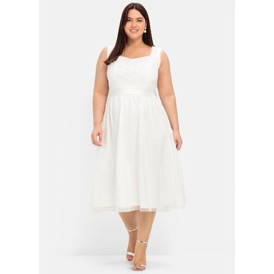 Abendkleid SHEEGO "Abendkleid", Damen, Gr. 44, Normalgrößen, weiß (sanftes weiß), 100% Polyester, unifarben, wadenlang, ohne Ärmel, Kleider Image