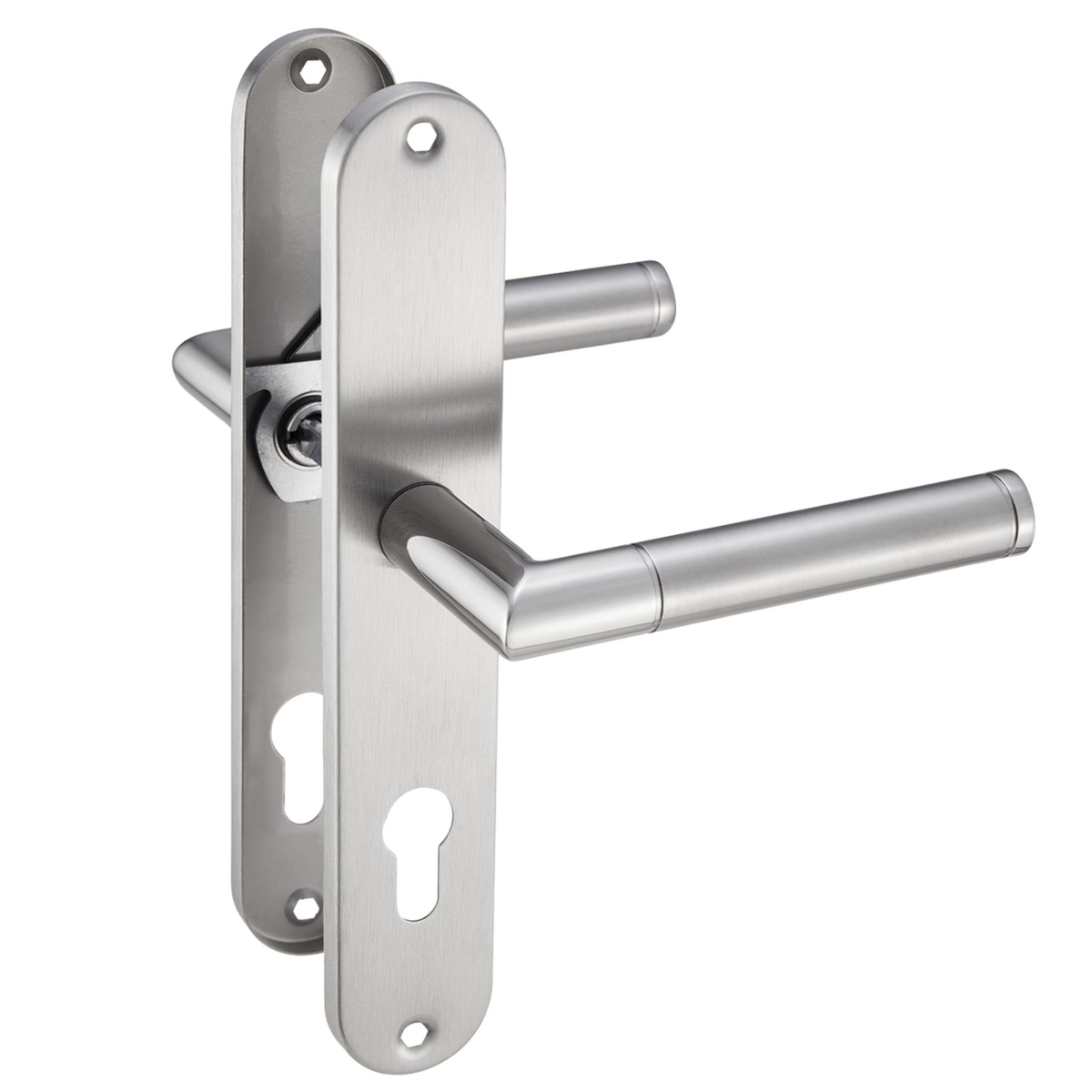 ID Dinkel Drückergarnitur Langschild Renovierungsgarnitur Edelstahl glanz poliert ELEN PZ - Profizylinder Image