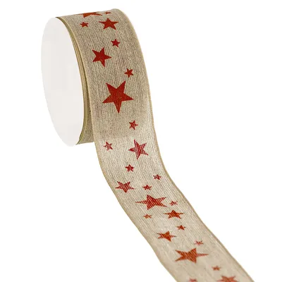 Leinenband Sterne, natur-rot, 40 mm, 4 m