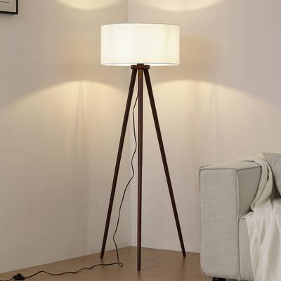 Lindby Stehleuchte Charlia, weiß, Wallnussholz, Höhe 150 cm