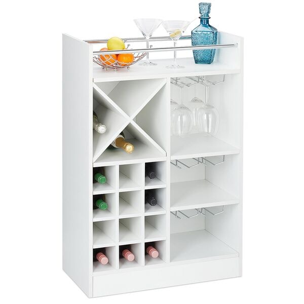 relaxdays Großes Weinregal mit Glashalter weiß, 63x96x35 cm Image