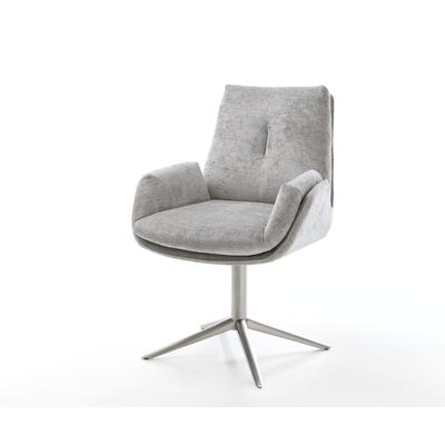DELIFE Drehstuhl Clea-Flex Chenille Silbergrau Fußkreuz Edelstahl 360° drehbar Wippfunktion, Esszimmerstühle Image