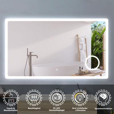 Badspiegel LED Badezimmerspiegel Wandspiegel Touch Beleuchtung Beschlagfrei+Kosmetikspiegel+3 Image