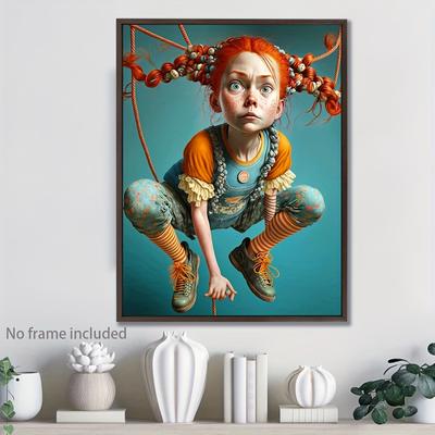 TEMU 12x16 Inch Canvas Print - Vibrant Girl In Orange Dress, Modern Abstract Wall Art For Living Room, Bedroom, Room, Study, Bar, Bathroom, Cafe Decor Image
