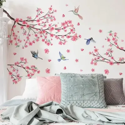Selbstklebende Kirschblüten- und Vogel-Wandaufkleber – DIY-Dekoration zum Wohnen, für Zuhause, Wandkunst, Dekoration, Schlafzimmer, Heimdekoration Image