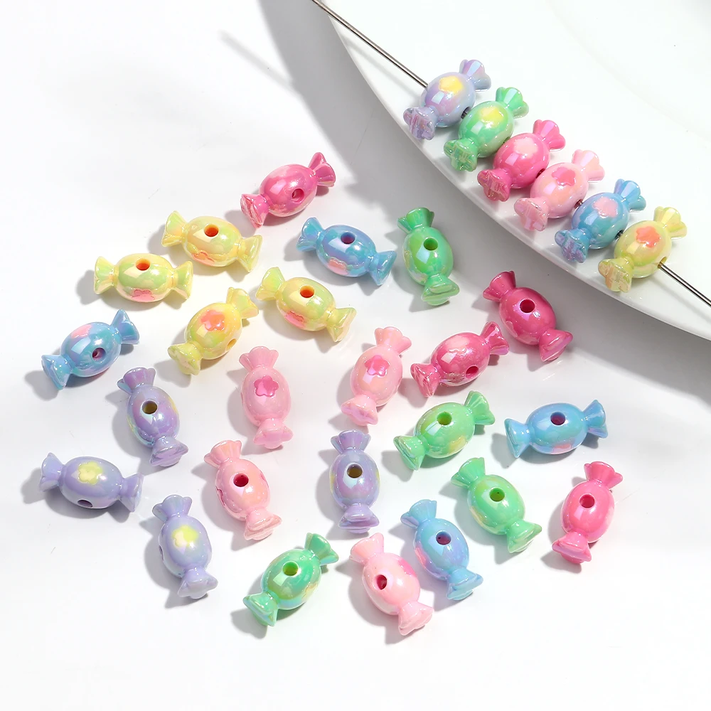 20 teile/los Schillernde Acryl Blume Süßigkeiten Süßigkeiten Spacer Lose Perlen Charme Zubehör für DIY Schmuck Machen Armband Schlüsselbund Image