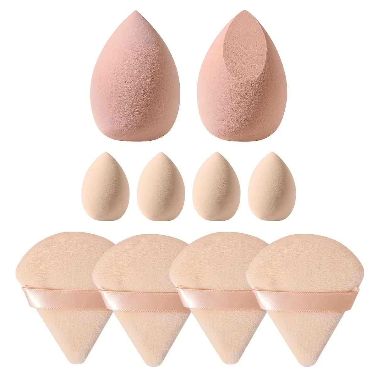 10 Stück Make-up-Schwamm und Puff-Kombination: 4 Velours-Puderquasten + 6 hydrophile Mixer | Triangle Face/Body Dual-Use-Reiseset ohne Latex Image