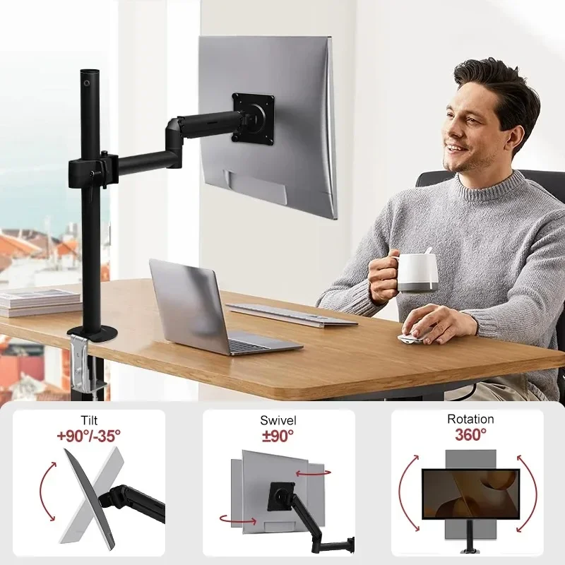 Schwarzer Einzelmonitor-Desktop-Ständer mit verstellbarer Höhe, Bildschirmcomputer-Monitorständer, geeignet für 17 bis 32 Zoll Image