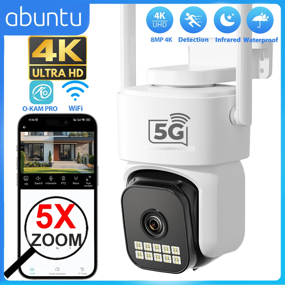 8MP 4K PTZ Wifi Kamera 5X Digital Zoom Outdoor Überwachung Kamera Menschlichen Erkennung Nachtsicht 5G Sicherheit kamera O-KAM PRO APP Image