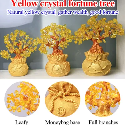 Wealth Luck Tree Crystal Tree Natural Money Tree Ornaments Bonsai Style Feng Shui Ornaments Craft