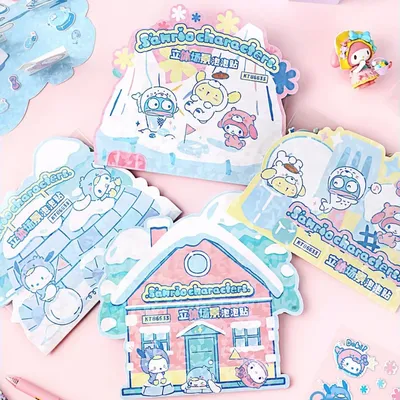 Kawaii Sanrio Cinnamoroll Melody 3D Kubische Szene Aufkleber Cartoon Pompompurin Student Diy Manuelle Dekoration Aufkleber Mädchen Geschenke Image