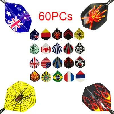 60Pcs Mixed Stil Dart Flüge Set Darts Zubehör Darts Flügel Schwanz Nation Flagge Dart Flüge Set Image