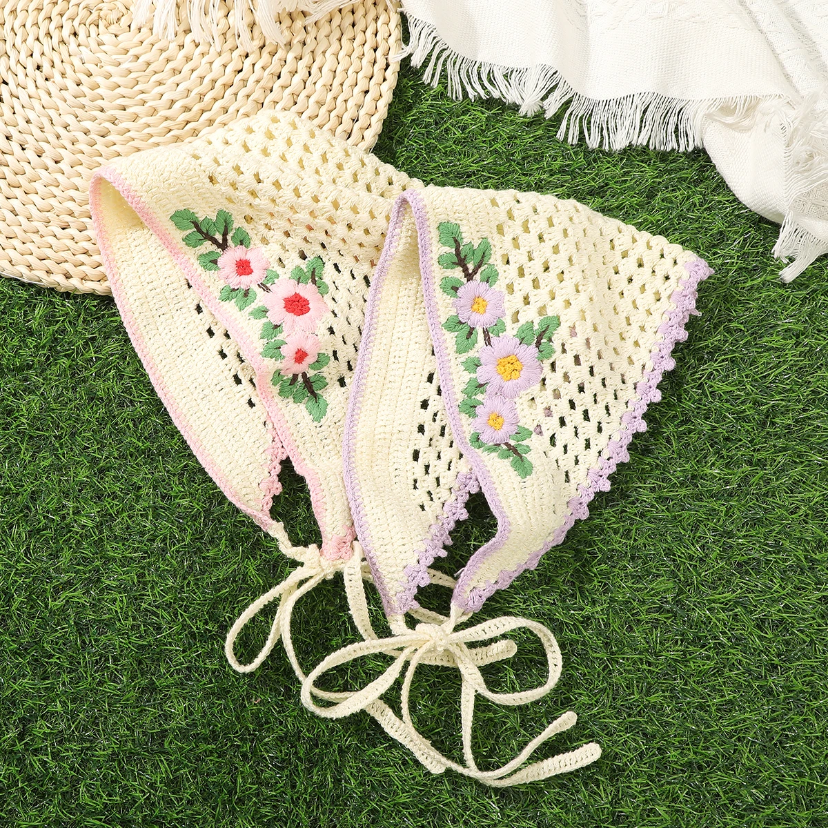 Frauen Häkeln Haarbänder Retro Hawaii Böhmen Kopfbedeckung Bandana Kopfbedeckungen Mode Urlaub Foto Styling Haar Schal Haar-Accessoire Image