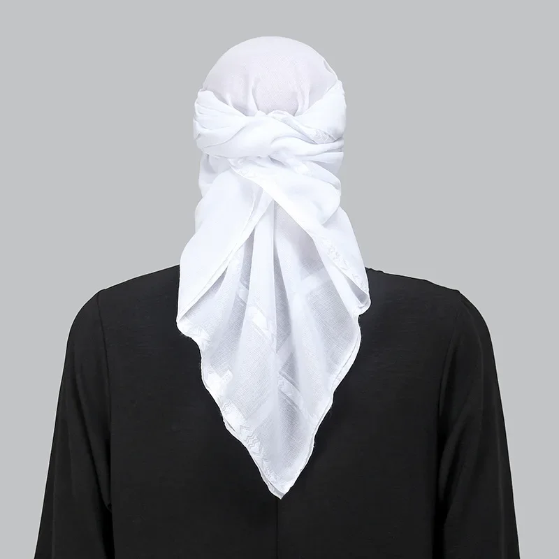 Islam Weißer Quadratischer Schal Männer Shemagh Arabische Kopfbedeckung Hijab Wrap Turban Arabisch Kopfbedeckung Muslim Keffiyeh Gebet Turbante Bandanas Image