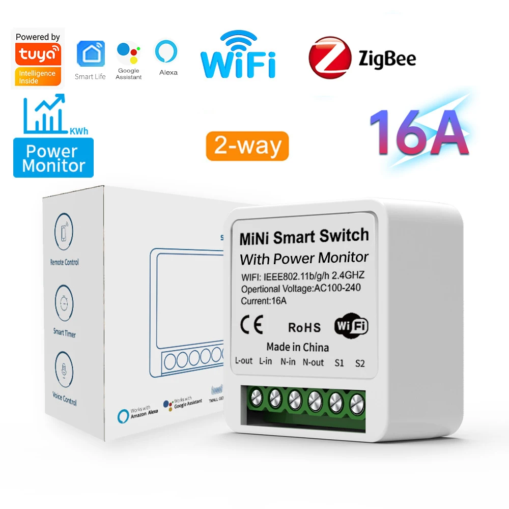 Tuya 16A Zigbee WiFi Smart Life App DIY Breaker Relaismodul mit Power Monitor Sprachsteuerung Kompatibel mit Alexa Google Home Image