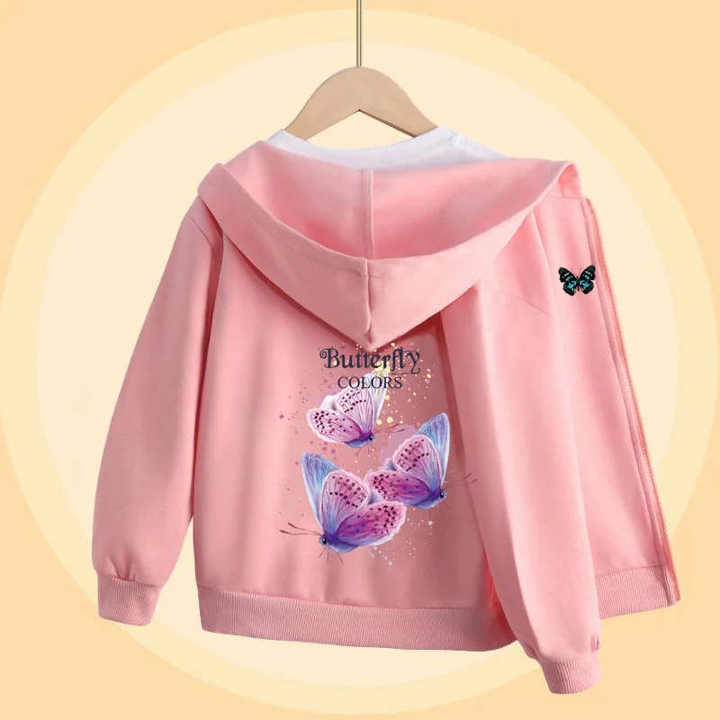 2025 Schmetterling süßer Mantel für Mädchen Herbst Langarm Hoodie Mode bedrucktes Sweatshirt Kinder 5-14T Image