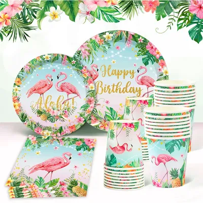 Hawaii Party Tableware Tropical Hawaii Party Decorations Paper Plates Flamingo Kids Summer Baby Shower Birthday Party Supplies