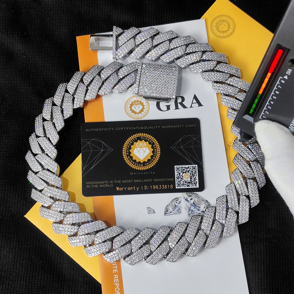 Benutzerdefinierte 25MM S925 Sterling Silber Hip Hop Moissanit kubanische Gliederkette dicke Miami VVS kubanische Halskette für Männer