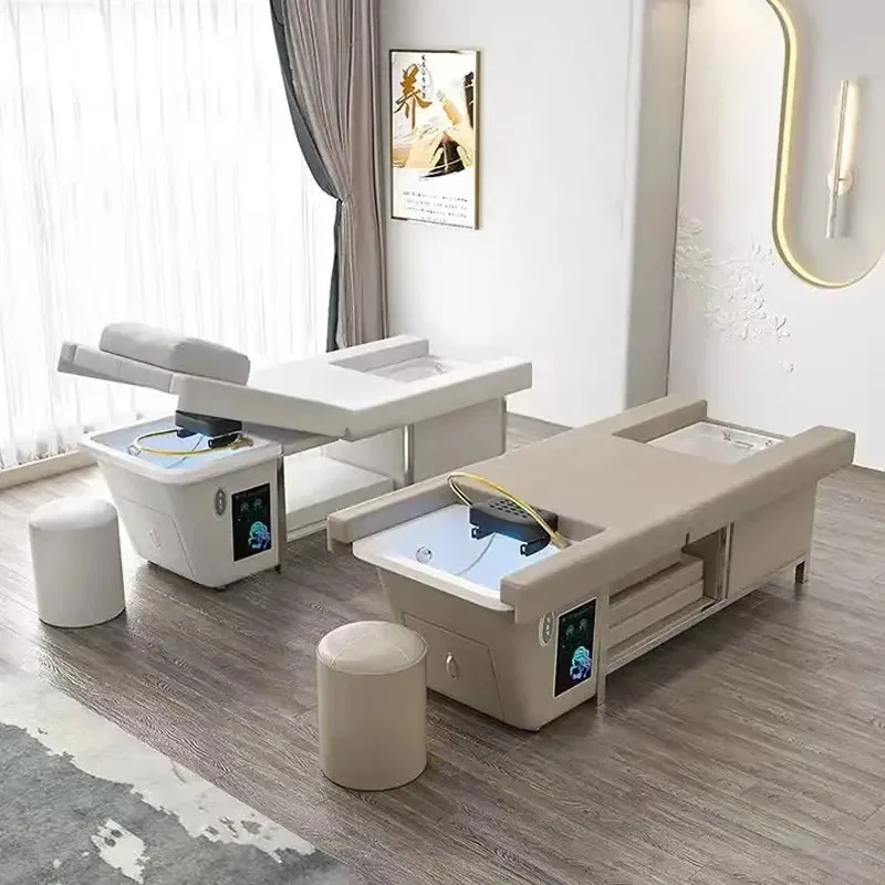 Elektrisches Hebe-Shampoo-Bett, Massage-Massagebett, Spa, Schönheitssalon, Kopftherapie, Fußbad, All-in-One-Bett, Wasserzyklus, Begasung Image