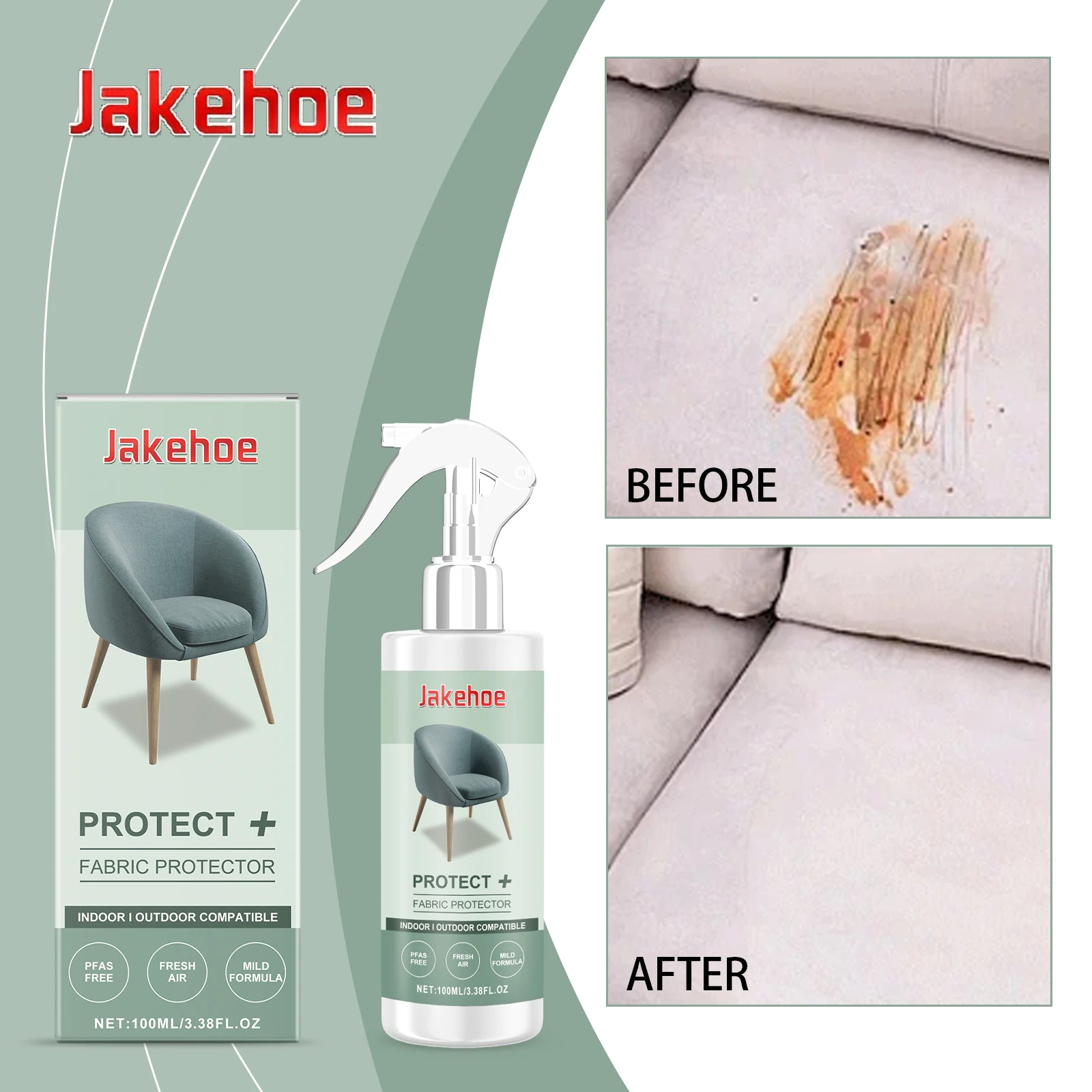 Jakehoe Stoffschutz, Fleckenentferner und Lufterfrischer mit mehreren Oberflächen und lang anhaltendem Schutz für Sofa, Couch, Polsterung zu Hause Image