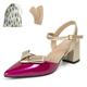 QiBusLeen Cross Ankle Strappy Slingback Pumps for Women Closed Pointy Toe Bow Heels Comfort 2.3 Inch Low Block Heeled Sandals Wedding Party Prom Bridal Two Tone Dressy Shoes Rose Gold