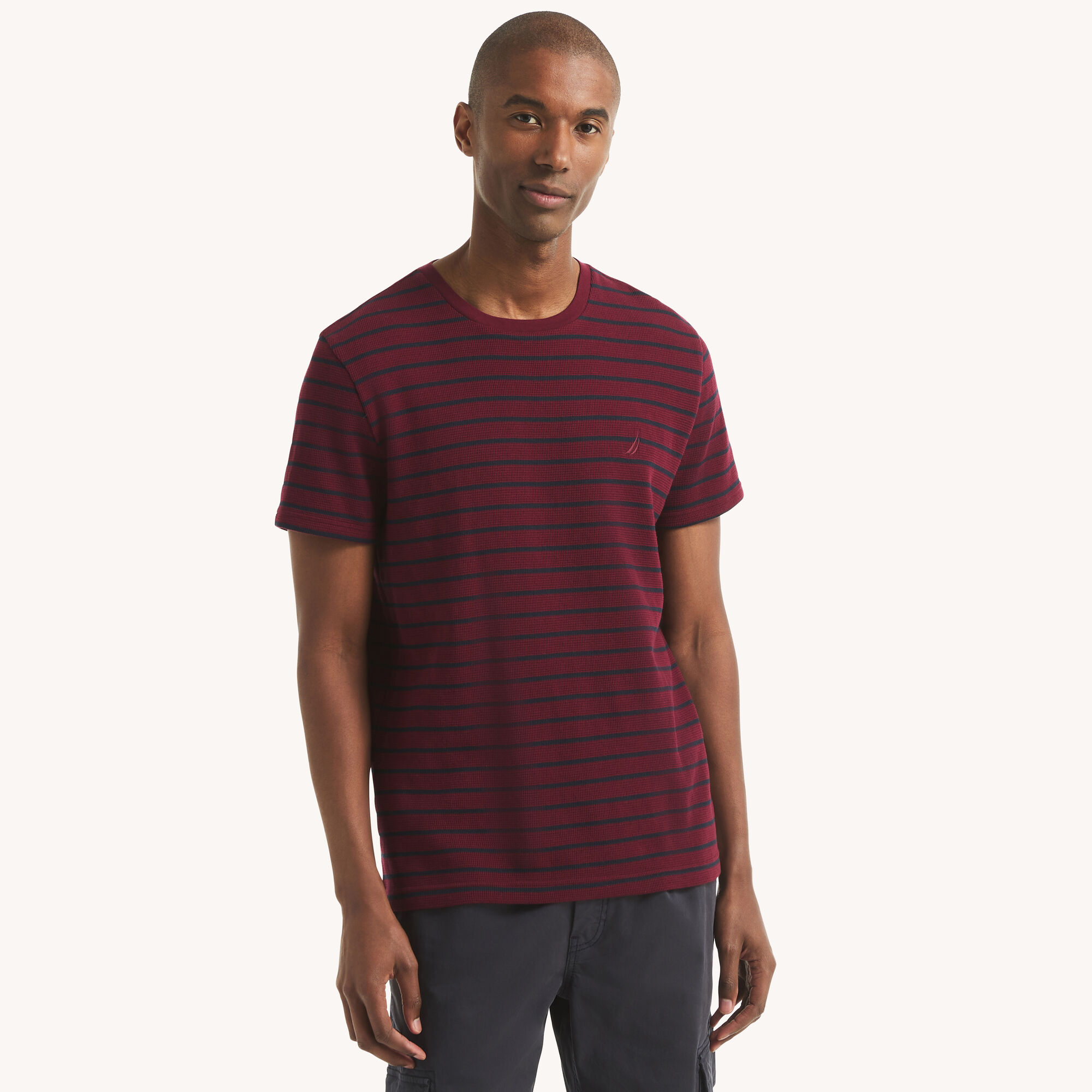 Nautica Men's Waffle Knit Striped Crewneck T-Shirt 676 (Zinfandel), 3XL