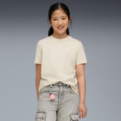 T-Shirt PUMA "ESS SCRIPT TEE G", Kinder, Gr. 176, weiß (alpine snow), Jersey, Obermaterial: 100% Baumwolle, bedruckt, sportlich, regular fit normal, Rundhals, Kurzarm, Shirts Image