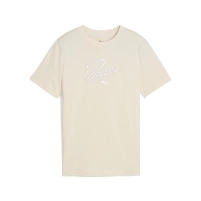 T-Shirt PUMA "ESS SCRIPT TEE G", Kinder, Gr. 164, weiß (alpine snow), Jersey, Obermaterial: 100% Baumwolle, bedruckt, sportlich, regular fit normal, Rundhals, Kurzarm, Shirts Image